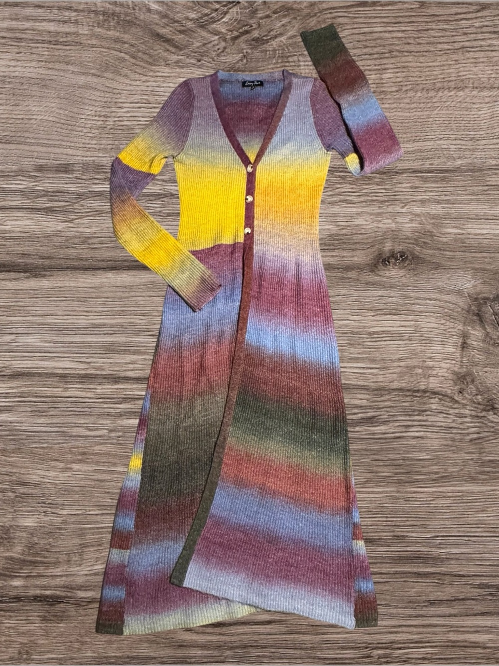 Emory Park Grunge Rainbow Stripe Midi Cardigan Duster Ribbed Knit